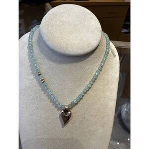 NEW JES MAHARRY women's heart pendant on chalcedony necklace in blue
